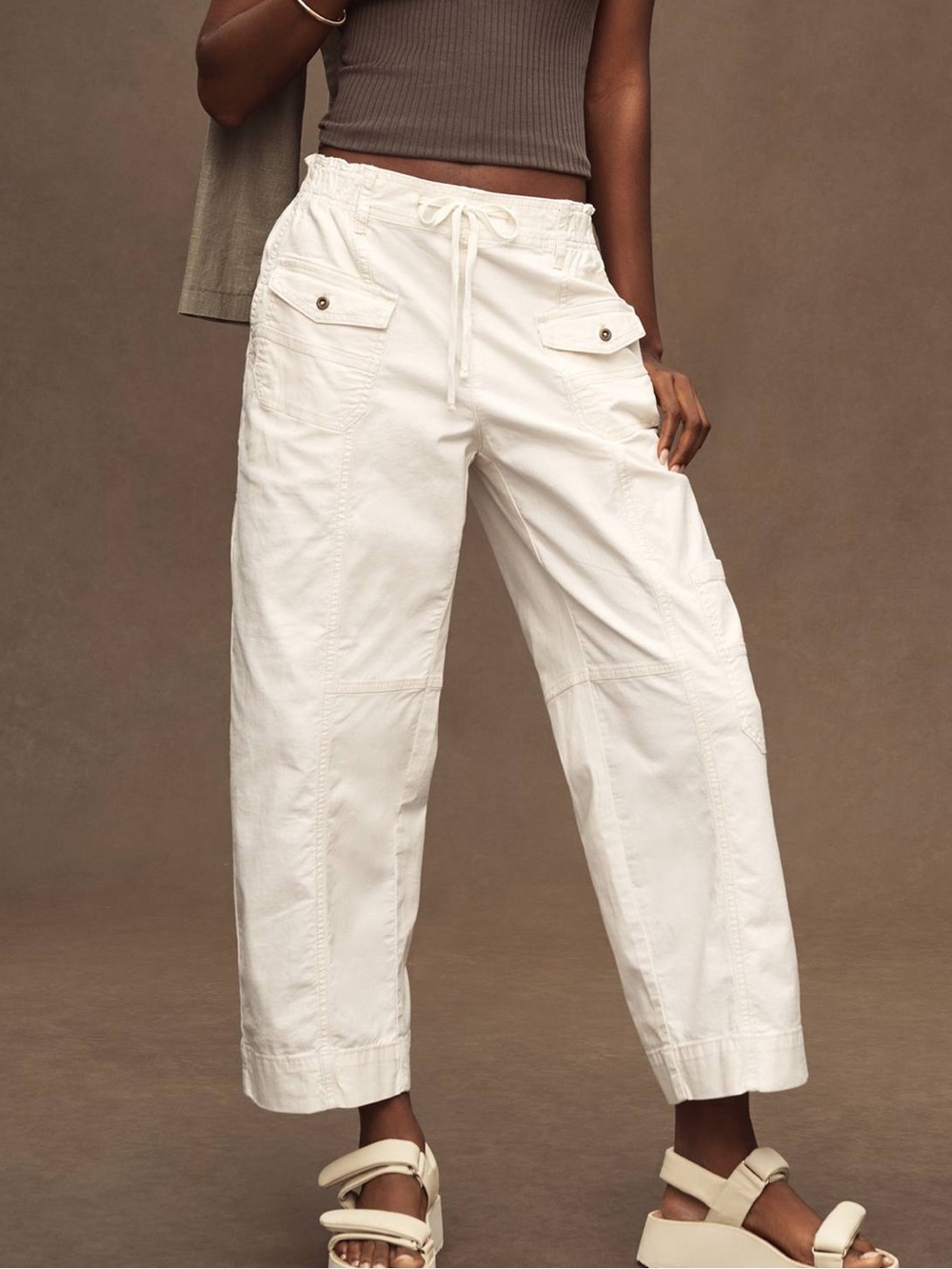 Pilcro by Anthropologie Utility Drawstring Pocket Pants Cream